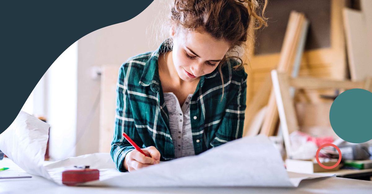 Woman working on proposal at desk